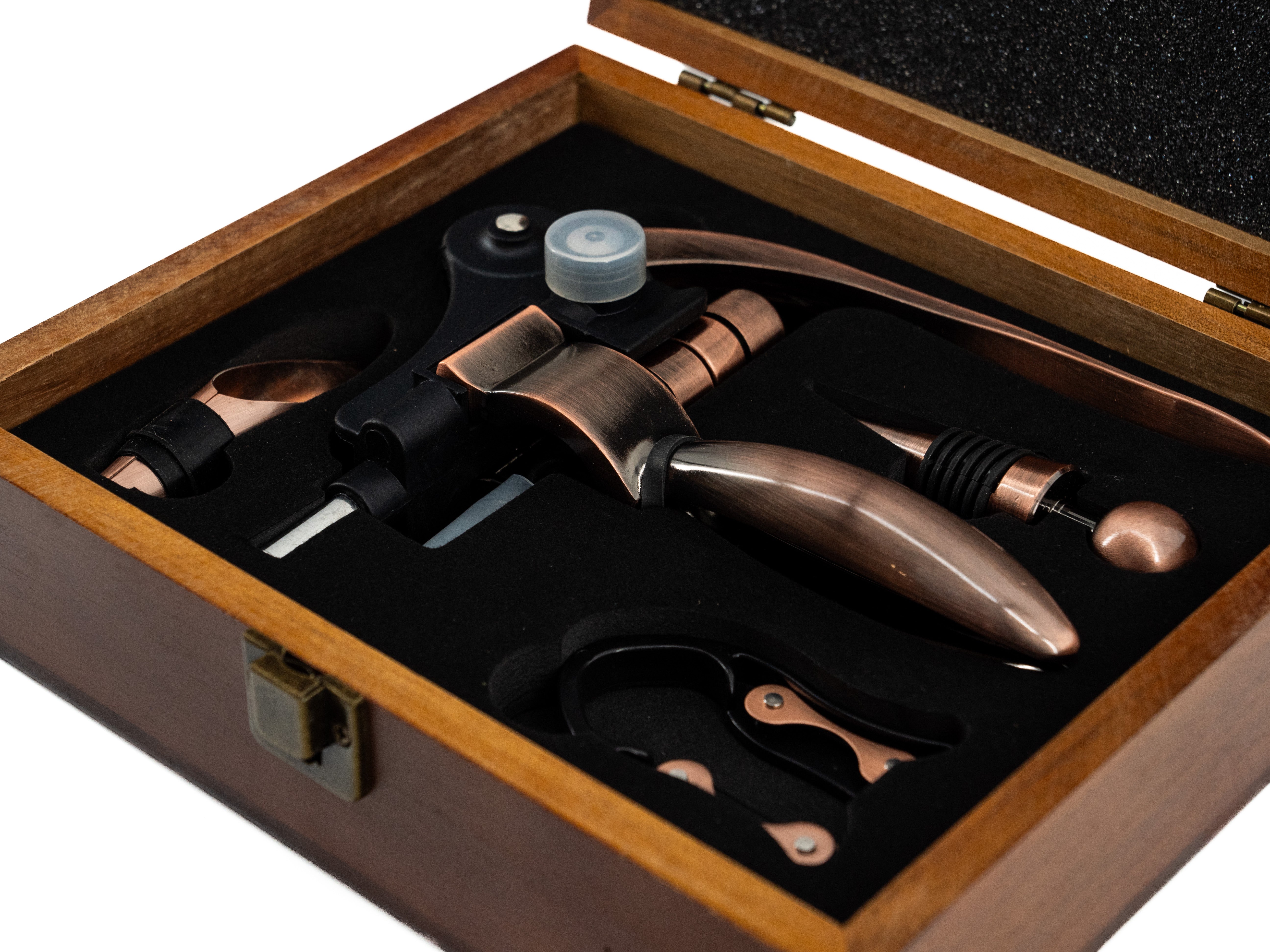 WOOD/METAL WINE SET